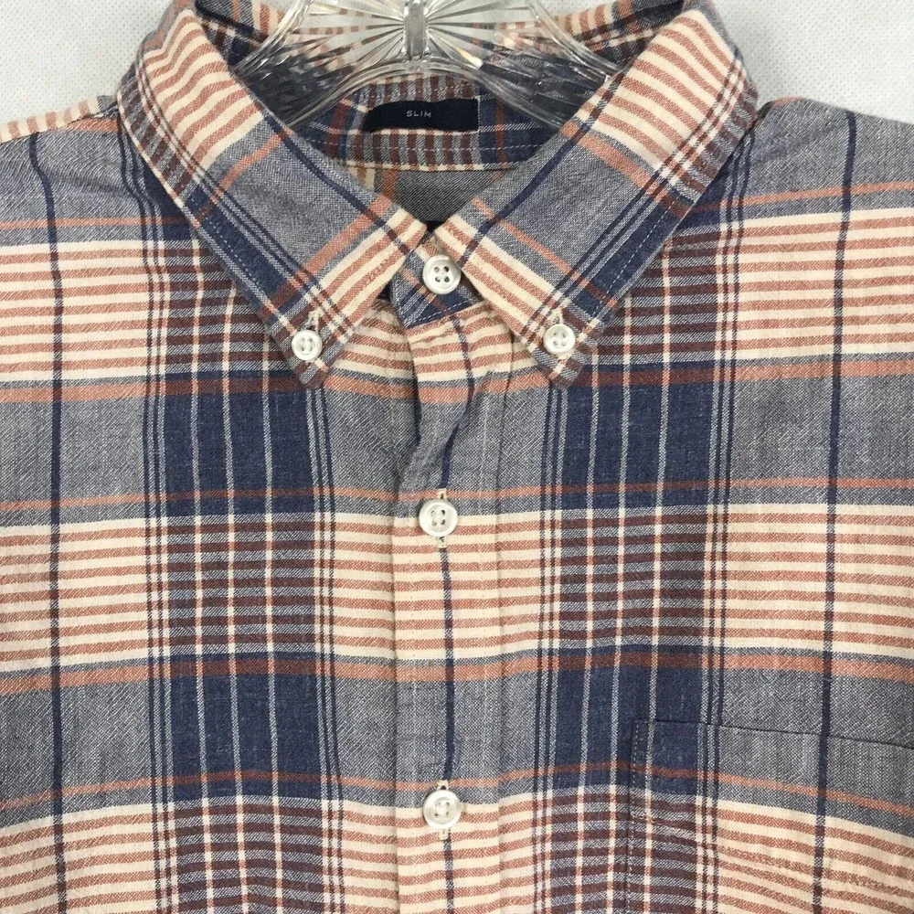 J. Crew‎ Shirt Mens Sz L Homespun Cotton Slim Fit Button Down Blue Plaid